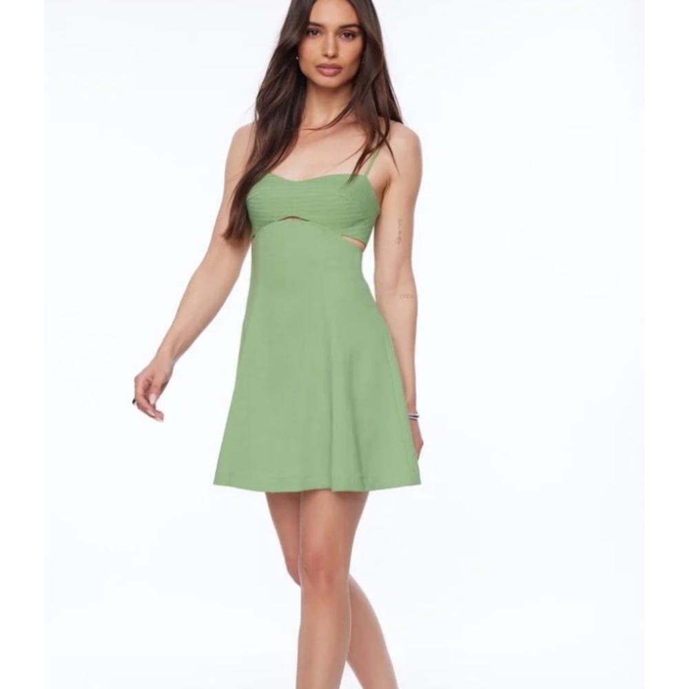 Dynamite Cut Out Flare Mini Dress in Aspen Green Size XXS
